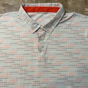 Swannies Polo Shirt Mens Large White Geometric Colorful Short Sleeve Golf
